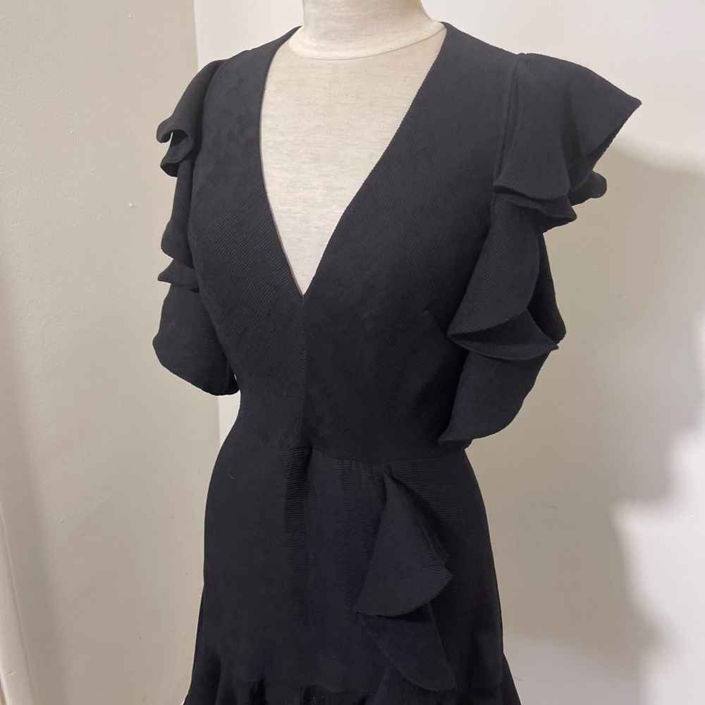 Sandro Black Ruffle Long Sleeve Dress